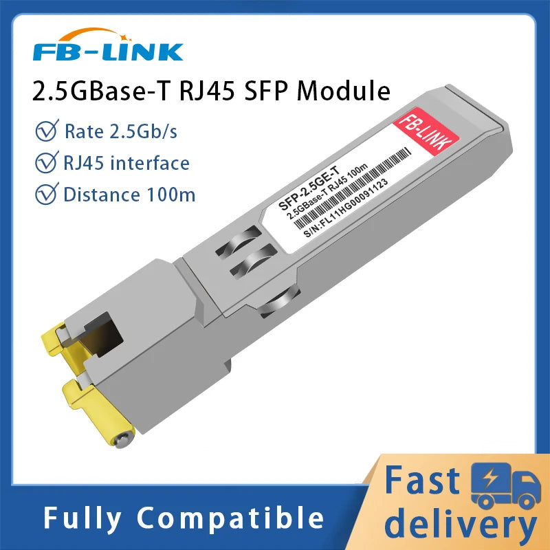 2.5GBASE-T SFP RJ45 Copper Transceiver, 100 m Reach