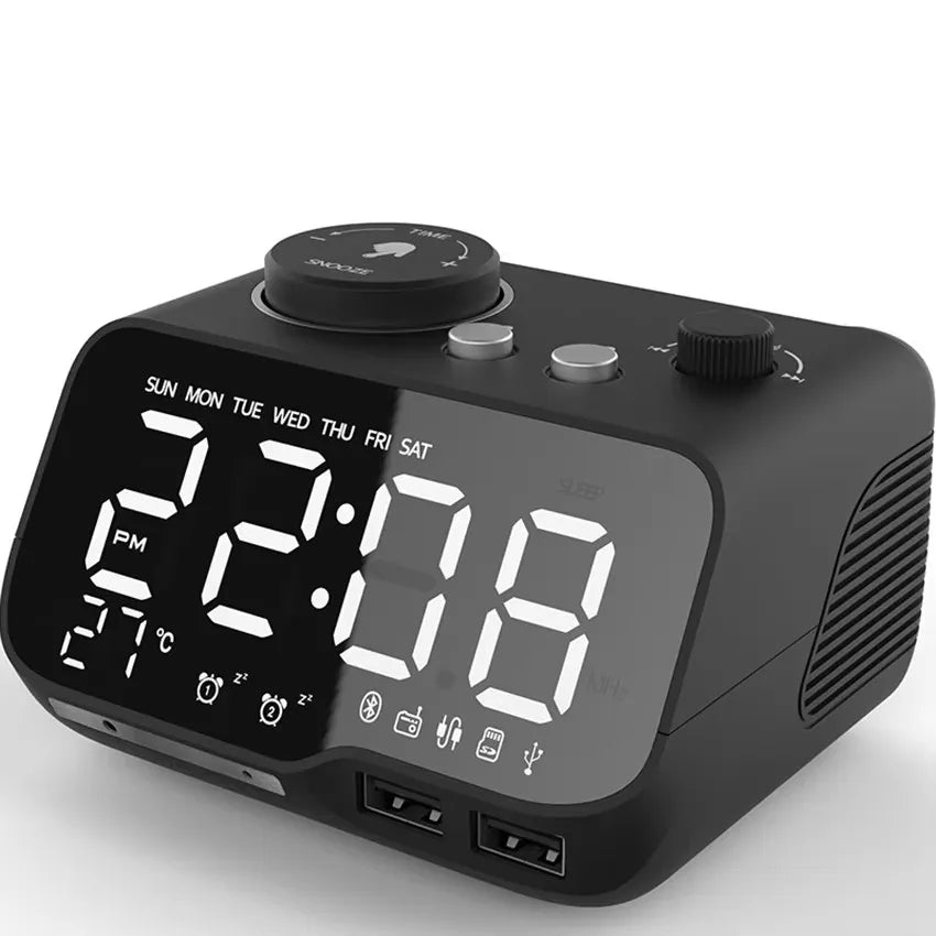 LED Alarm Clock Bluetooth Speaker with FM Radio & USB Charging