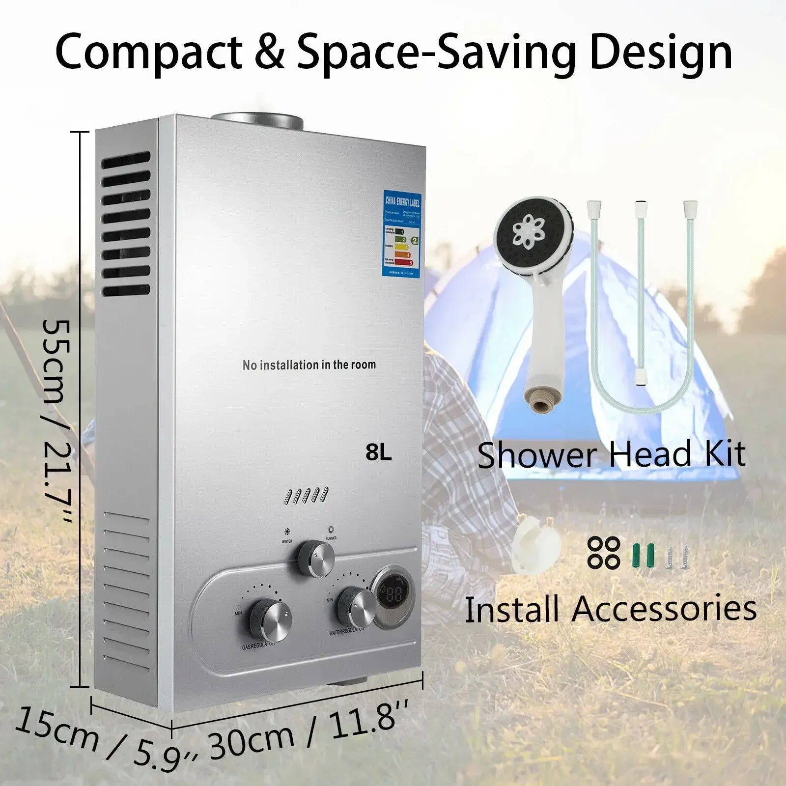 SIHAO 6L 8L 10L 12L 16L 18L LPG Portable Instand Water Heater Propane Gas LPG Wall-Mounted Tankless Water Heater Digital Display