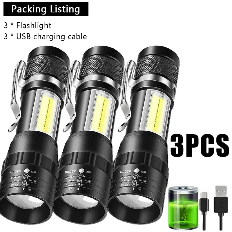 USB Rechargeable Clip Flashlight with Side Light