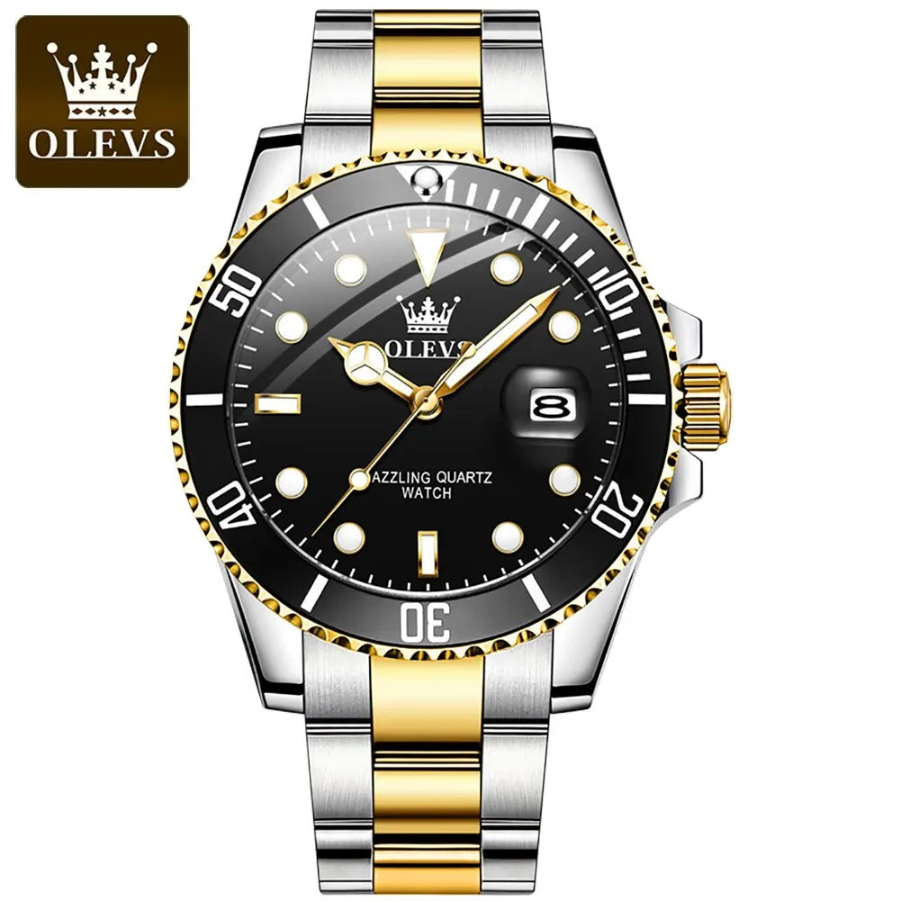 OLEVS Top Original Men Quartz Watch Green Waterproof Watch for Men Stainless Steel Quartz Men Luxury Watch Luminous Wristwatch 