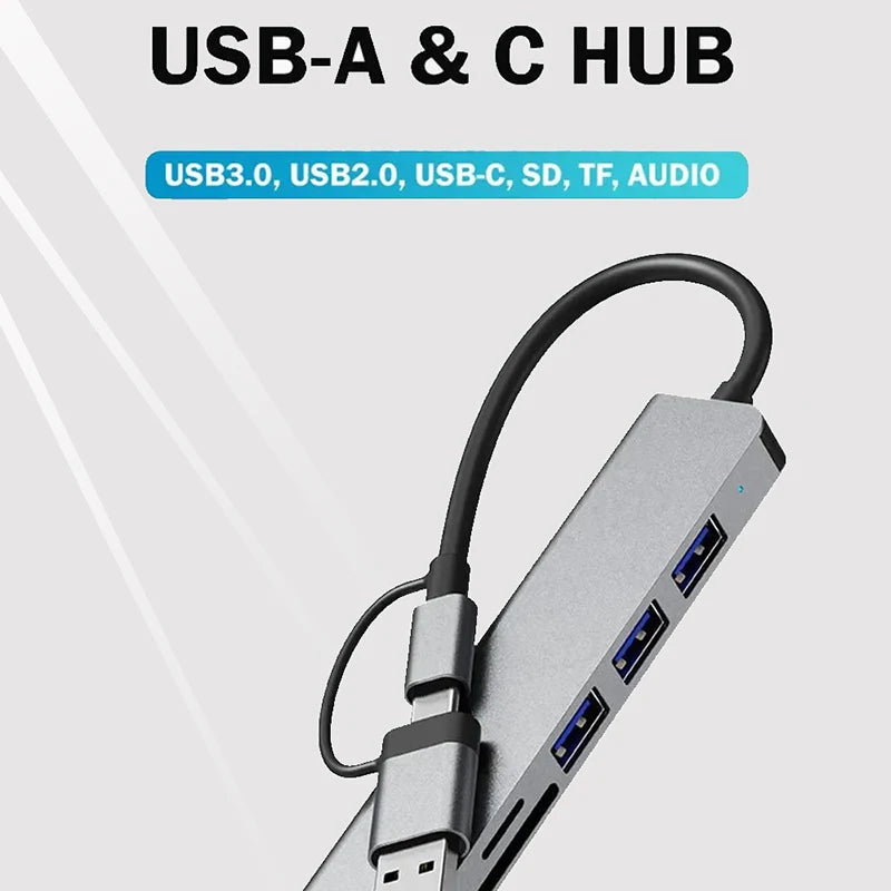 Concentrador USB-C 8 en 1 con puertos SD/TF y de 3.5mm