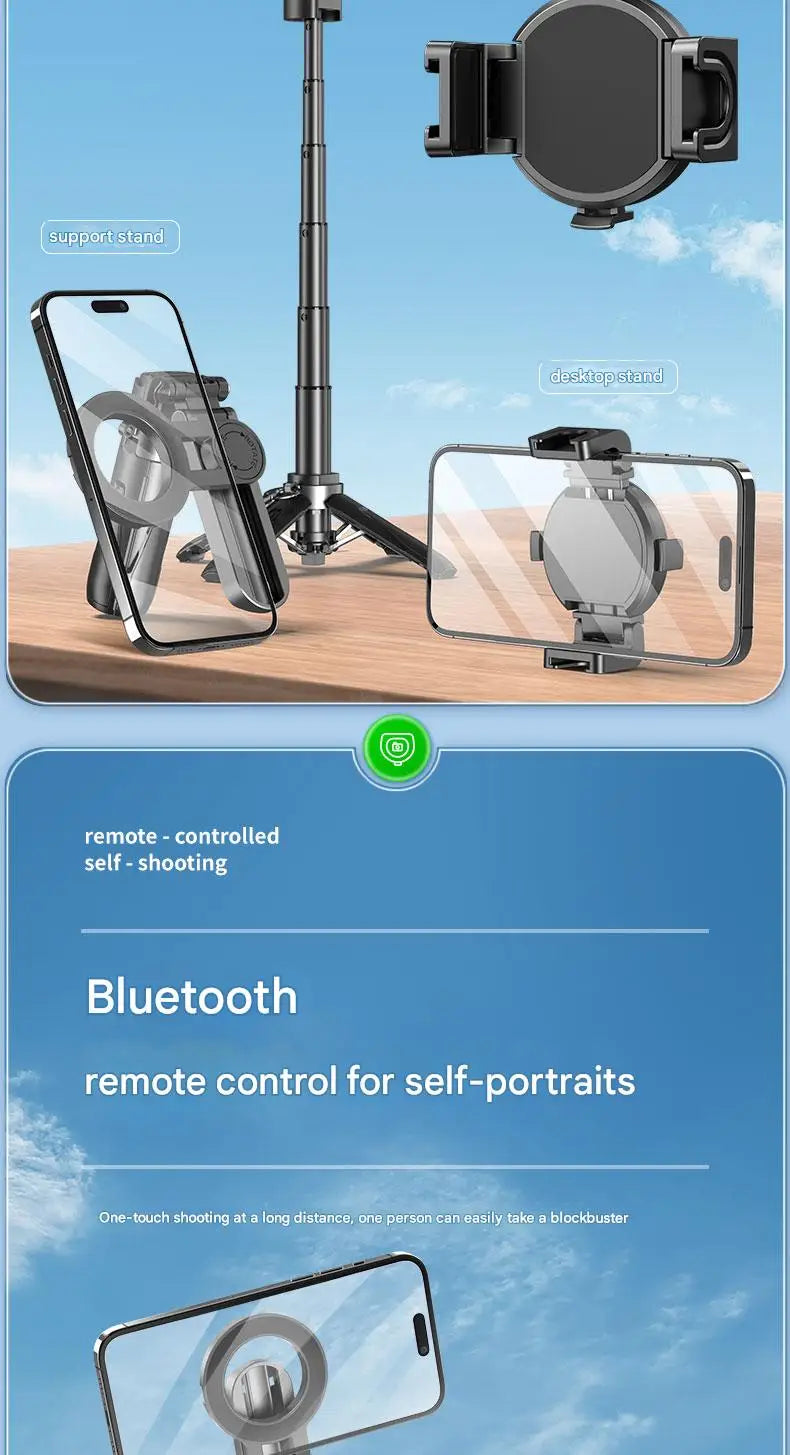 Upgraded Multi-Function Foldable Magnetic Phone Holder Selfie Stick, DSLR-Style Rotation Tripod Portable Remote ControlUpgraded 