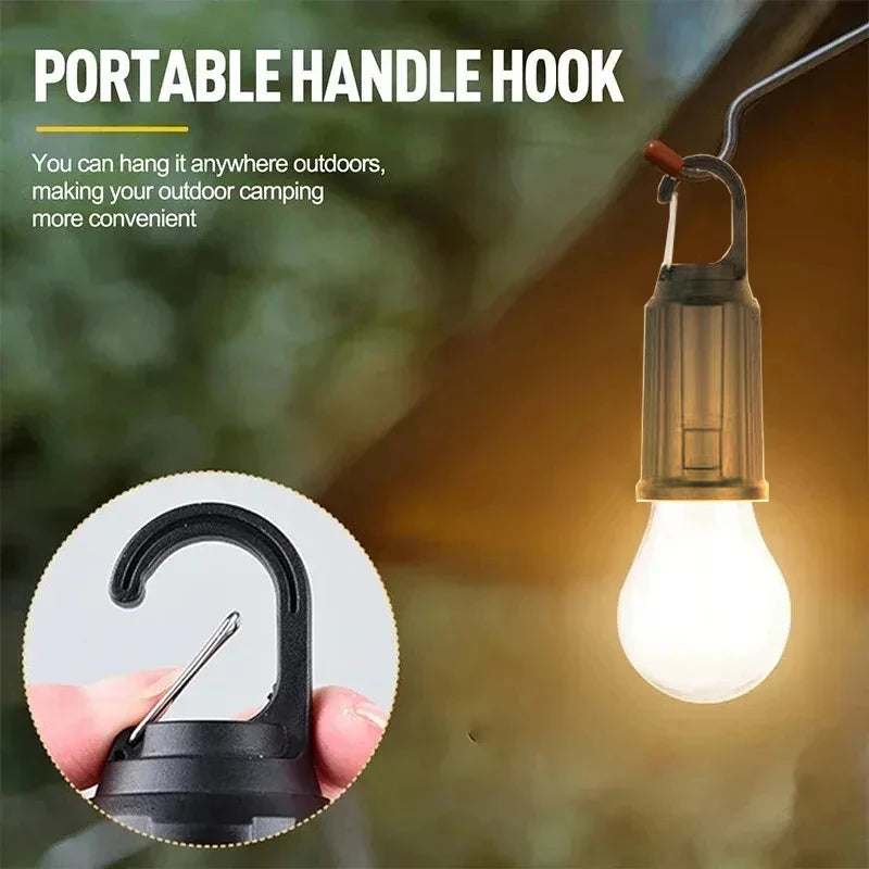 Solar Camping Lamp Bulb with Hanging Hook, 3 Warm Modes