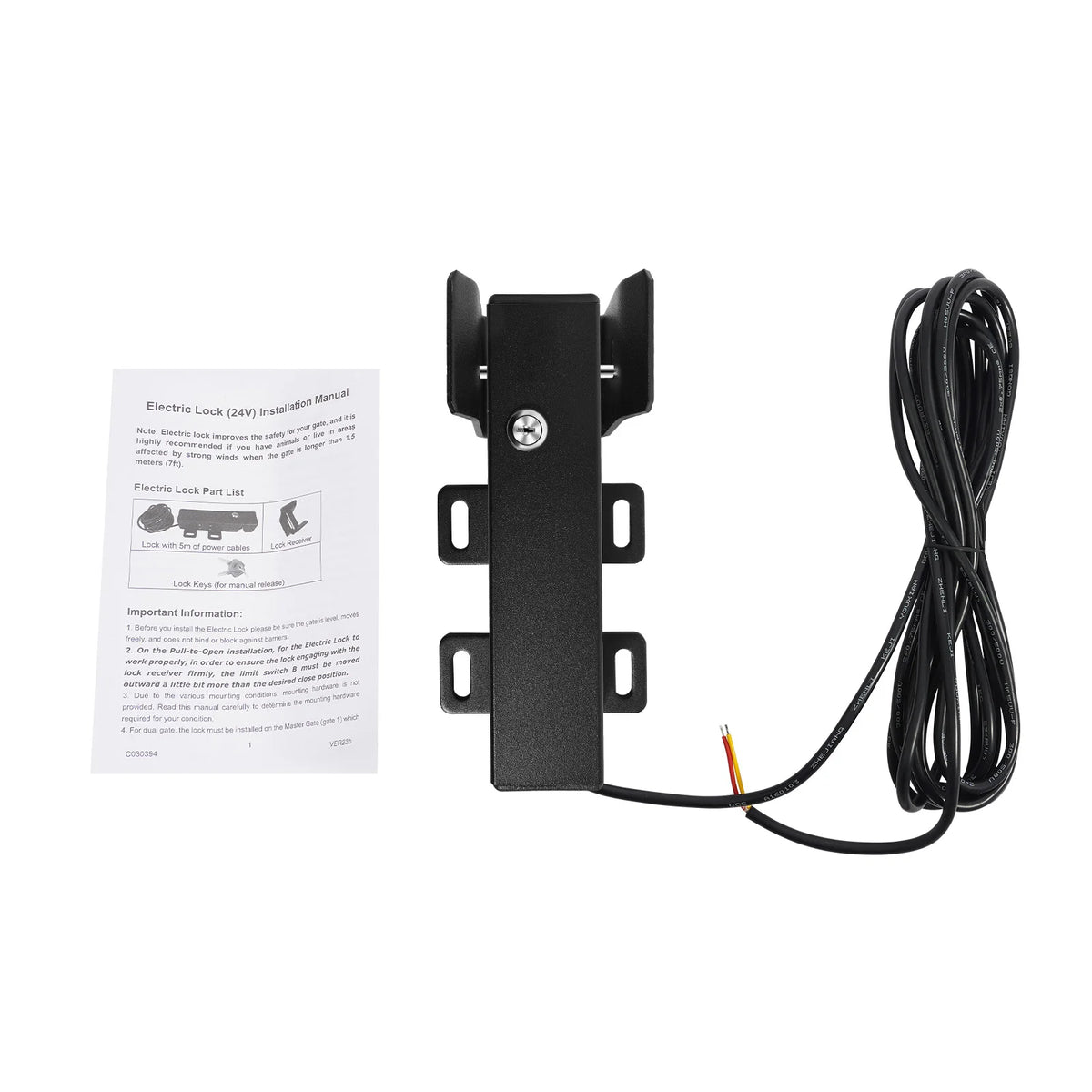DC24V Electric Gate Lock IP44 Weatherproof Q235 Steel Automatic Locking Function with Keys, for Villas, Gardens, Courtyards, Residential Areas
