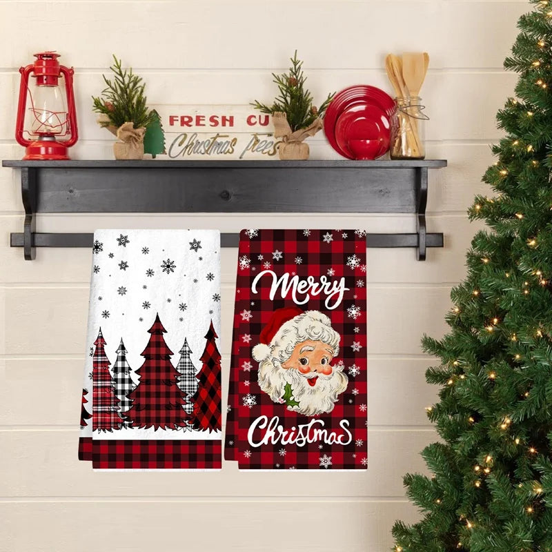 2pcs Christmas Kitchen Towels Merry Christmas Party Decoration 2025 Xmas Santa Claus Dish Towel Navidad Natal New Year Gift 2026 