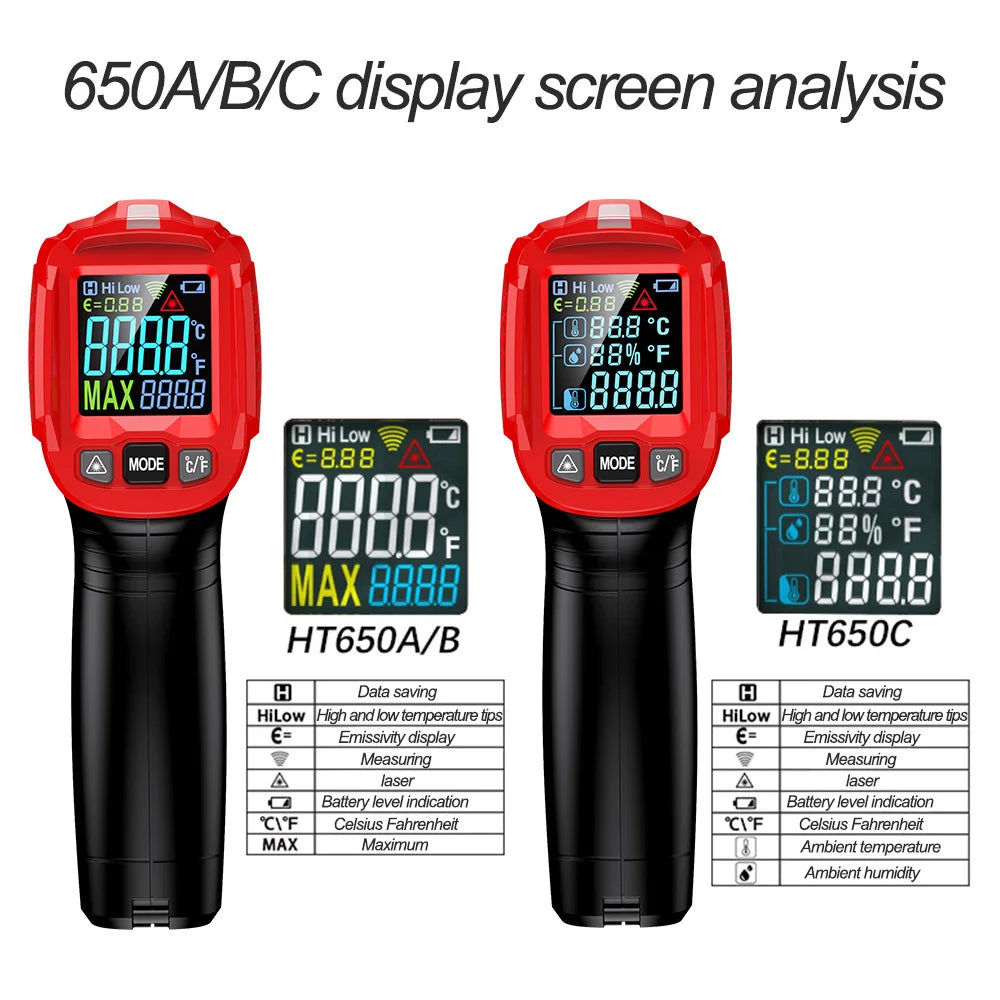 مقياس حرارة بالأشعة تحت الحمراء لقياس حرارة الأسطح - HT650A أو HT650B