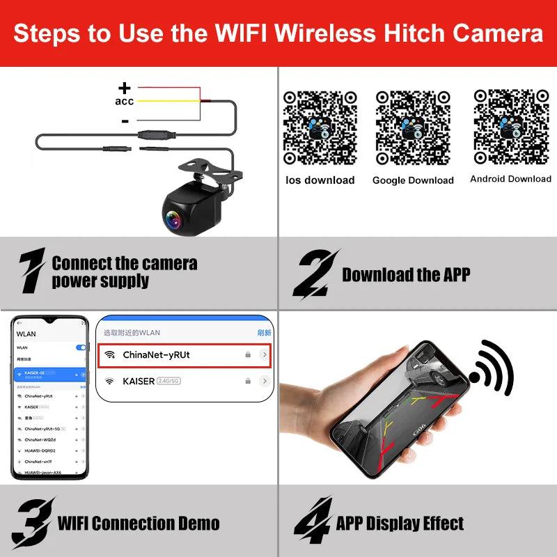 Bezdrôtová 1080P HD cúvacia kamera do auta s WiFi a nočným videním
