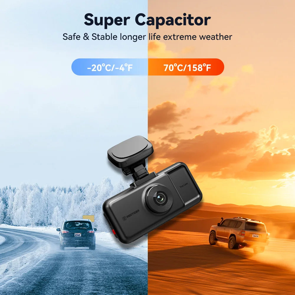 REDTIGER A6 4K 3-Channel Dash Cam with GPS and WiFi