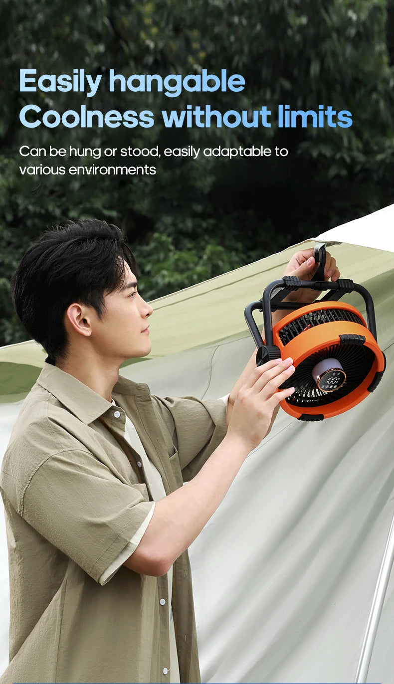 20000mAh Outdoor Camping Fan with LED Light and Remote Control