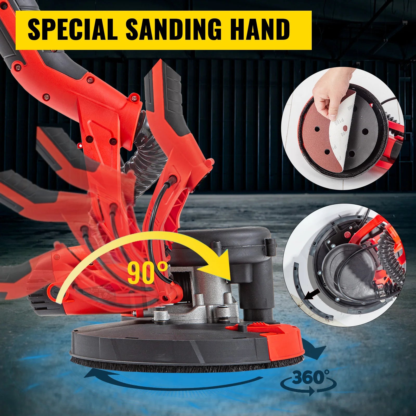 850W Electric Drywall Sander with Variable Speed & Dust Collection