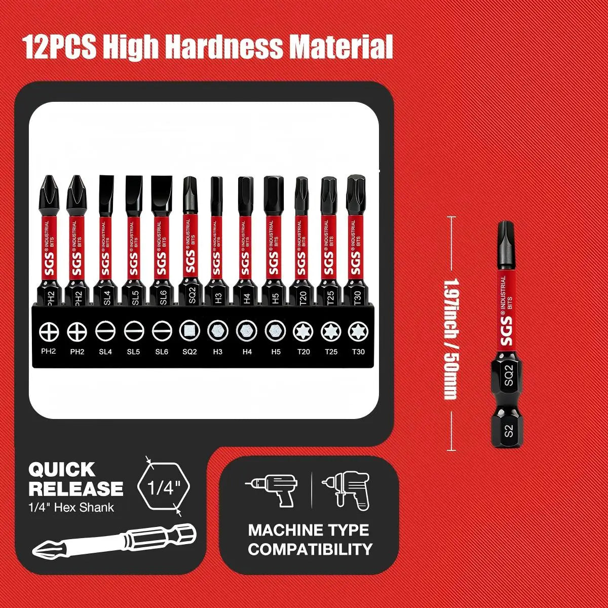 Multifunctional Screwdriver Bit Set, Ph, Pz, Sq, Hex, Torx, Sl, Multi-Specification Universal Impact Screwdriver Bit Set, 50mm, Magnetic Bits, S2 Steel Material, Universal 1/4" Hex Shank Compatible with Electric Drills, Elect