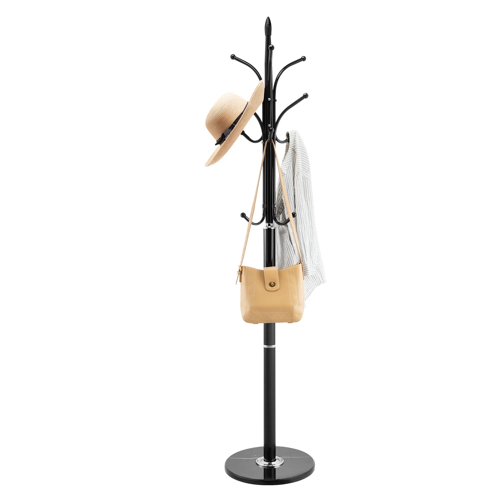 Freestanding Coat Rack with Marble Base & 6 Hooks Stand