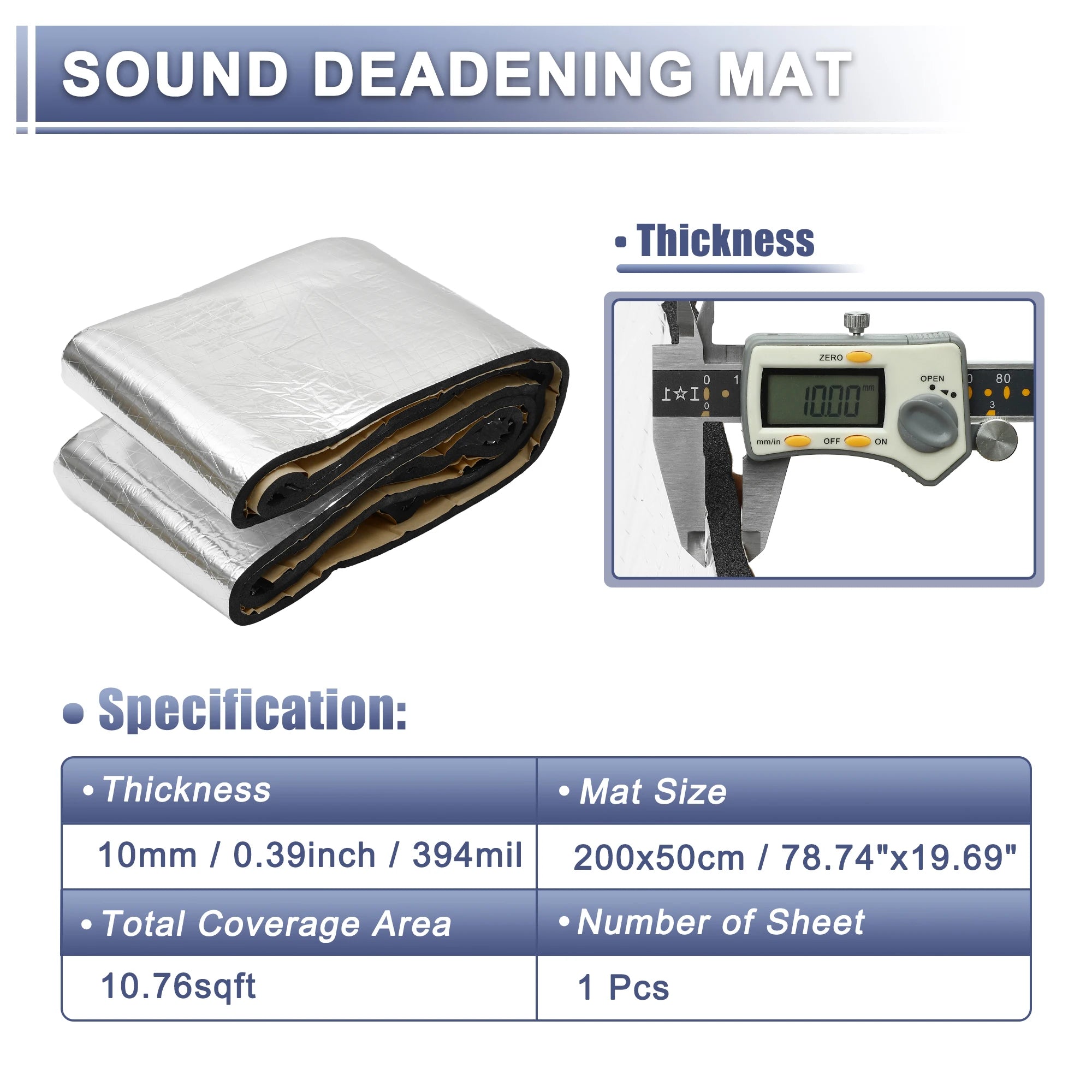Uxcell 203cmx100cm Car Firewall Heat Sound Deadener Insulation Mat Aluminium Coating Cotton Self-adhesive Noise Insulation 5mm