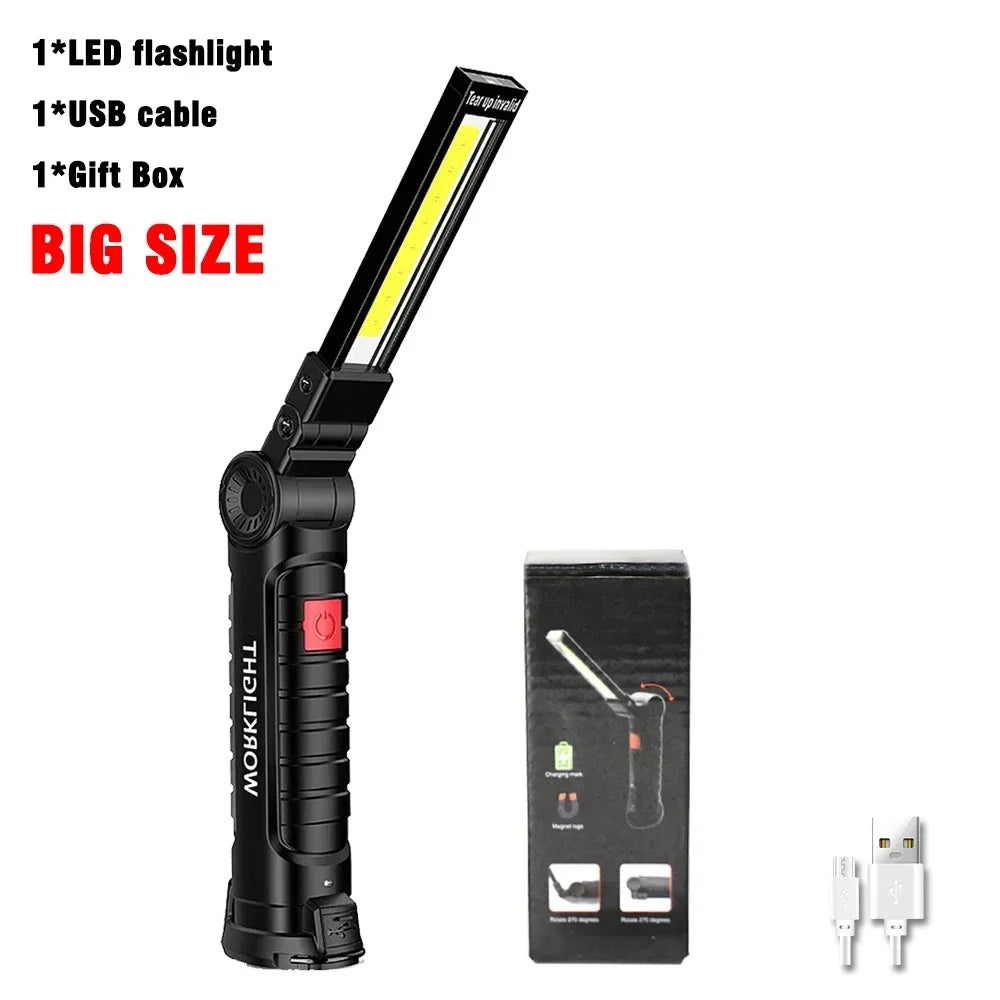 COB LED Work Light Dimmable USB Rechargeable LED Flashlight Inspection Lamp With Magnetic Hook Power Bank 18650 Battery Torch 