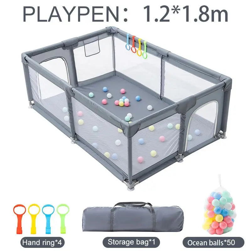 Baby Playpen Indoor Safety Playground with Basketball Hoop