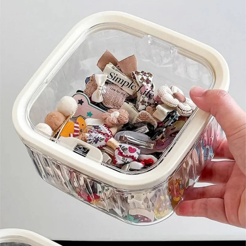 Boîte transparente de rangement pour accessoires pour cheveux avec couvercle à charnière