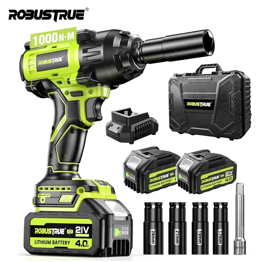 1000N.m Brushless Cordless Impact Wrench with 2 x 4.0Ah Batteries
