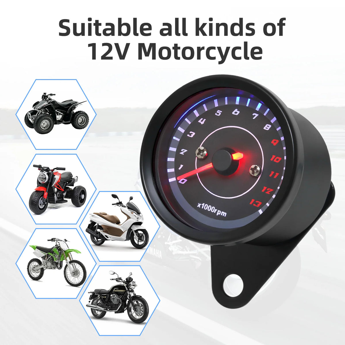 12V Motorcycle Tachometer with Backlight