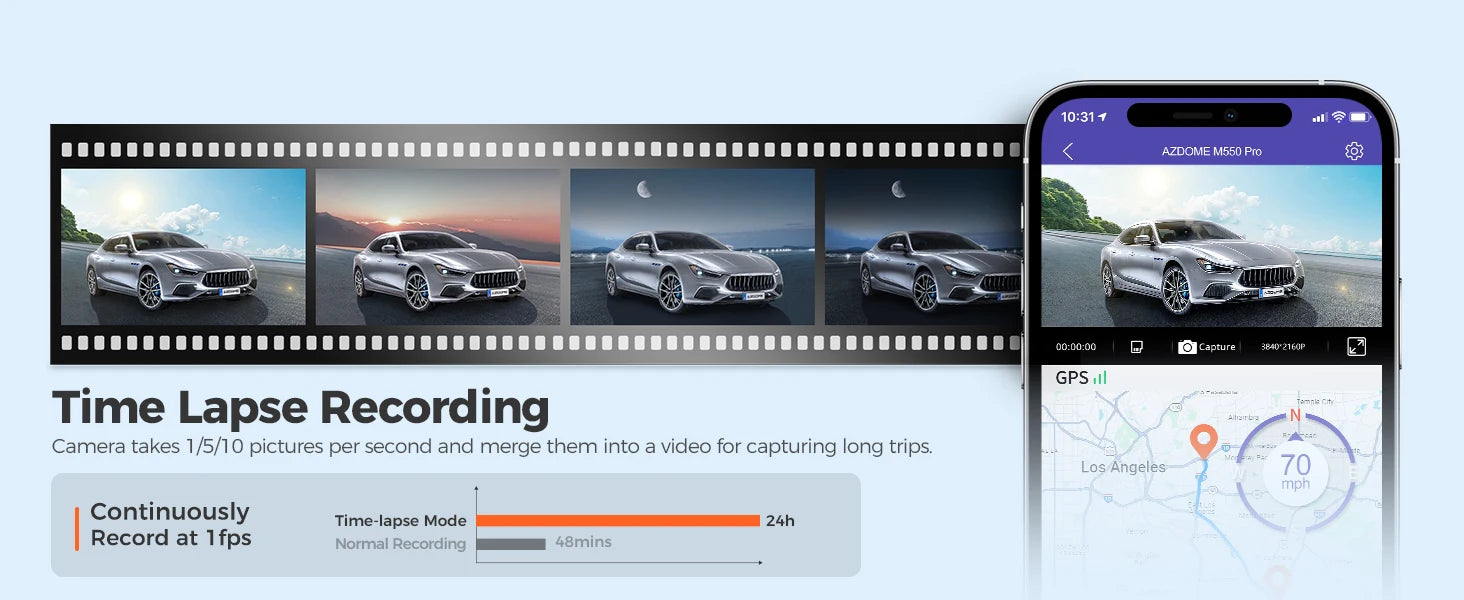 AZDOME M550 Pro Dash Cam 3‑Channel with GPS & WiFi