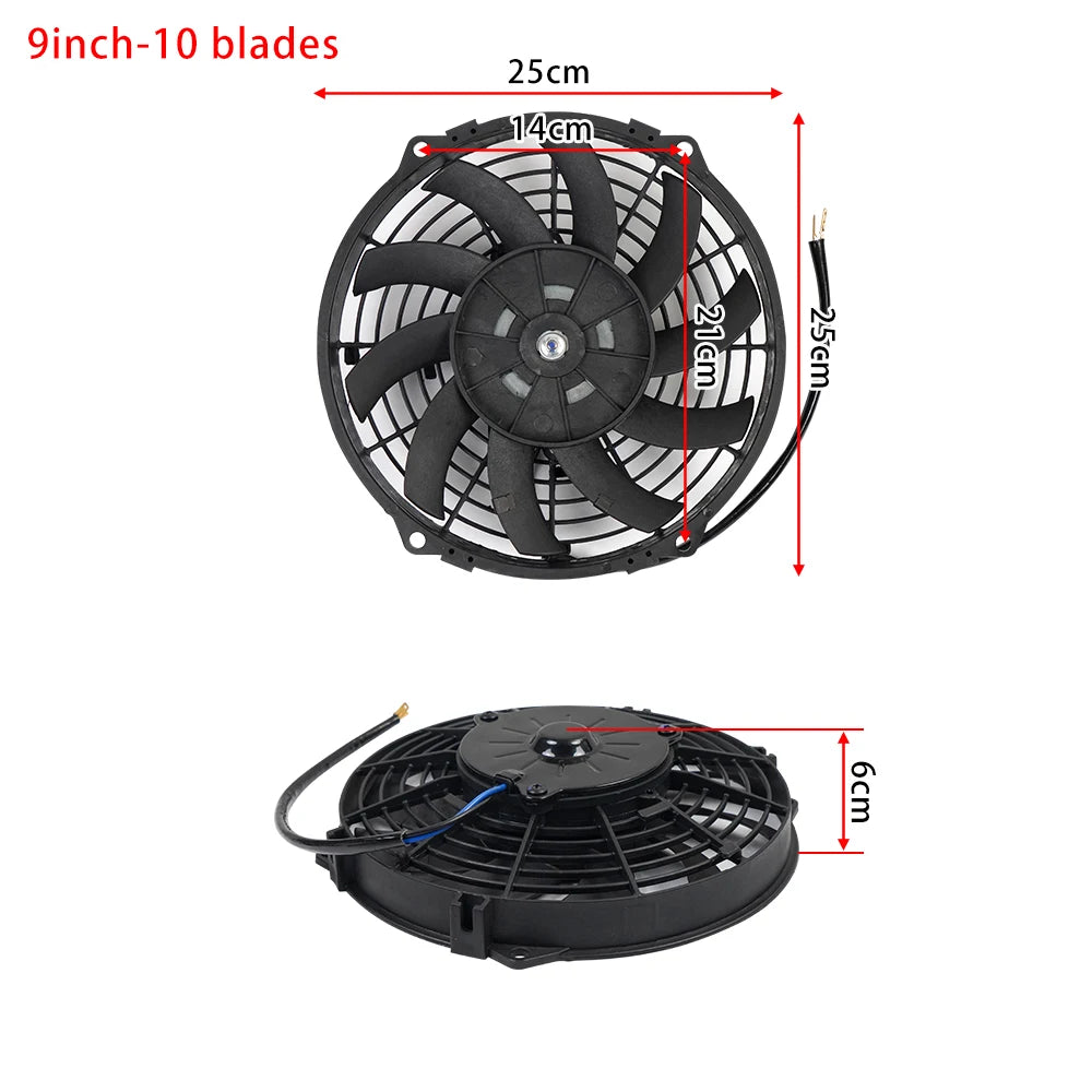 Kit Elétrico de Ventoinha de Arrefecimento para Radiador de Ar Condicionado Automóvel Universal 7/9/10/12/14/16 Polegadas 12V 80W 2100RPM