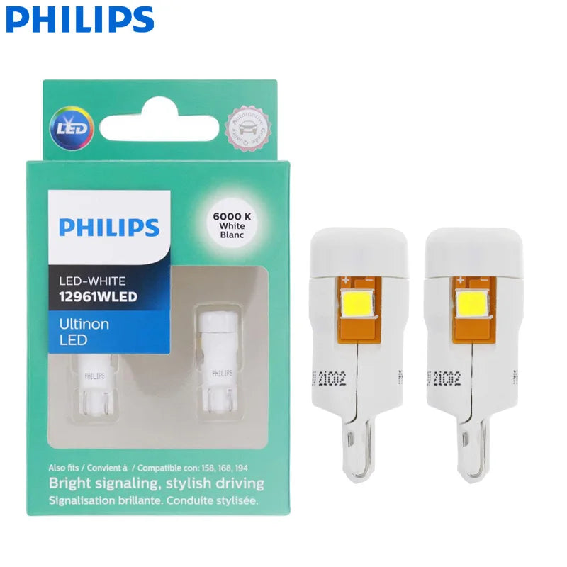 Philips Ultinon LED T10 W5W 194 6000K Hell Weiß Auto-LED Signale Leseschilder Lampen Innenraum Armaturenbrett Bulbs 12961ULWX2
