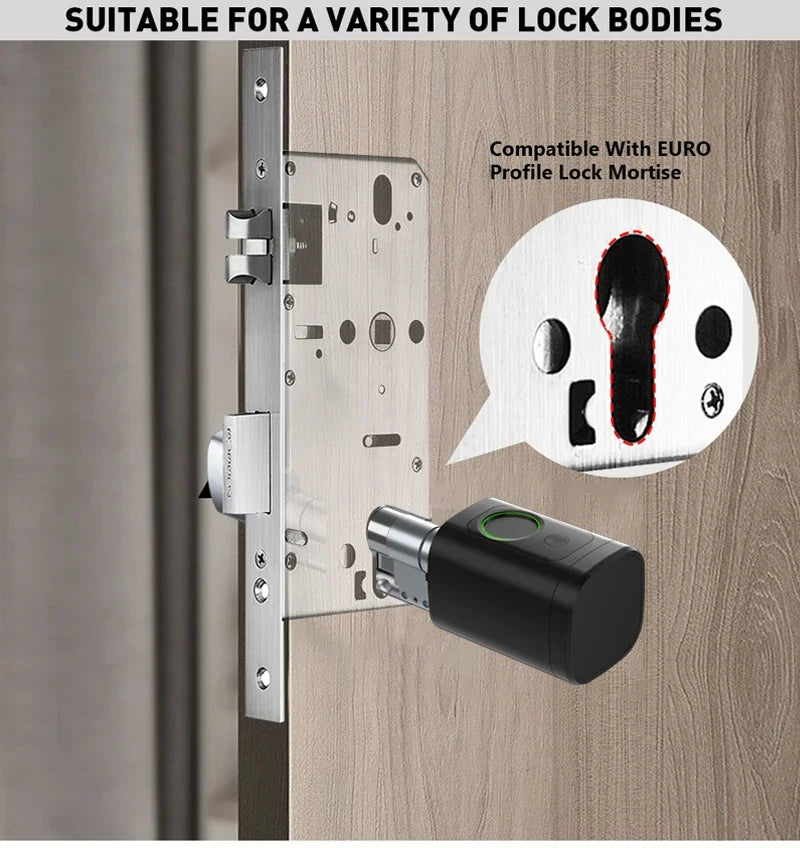 Electronic Digital Tuya Smart Lock Cylinder with Fingerprint Password App Bluetooth Card Mechanical Key Easy Replacement Battery