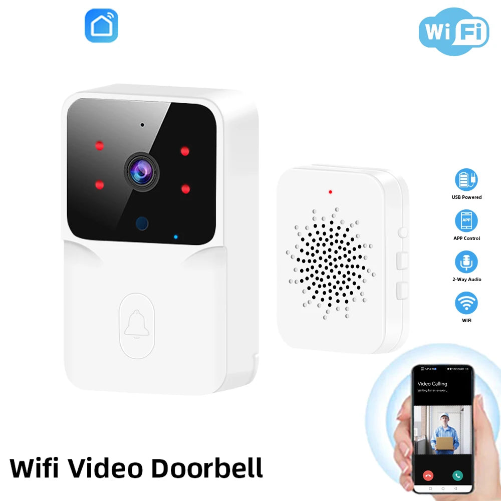 كاميرا جرس باب فيديو لاسلكية، جرس باب WiFi باتصال صوتي ثنائي الاتجاه مع رؤية ليلية بالأشعة تحت الحمراء، شاشة مراقبة أمنية للمنزل الذكي
