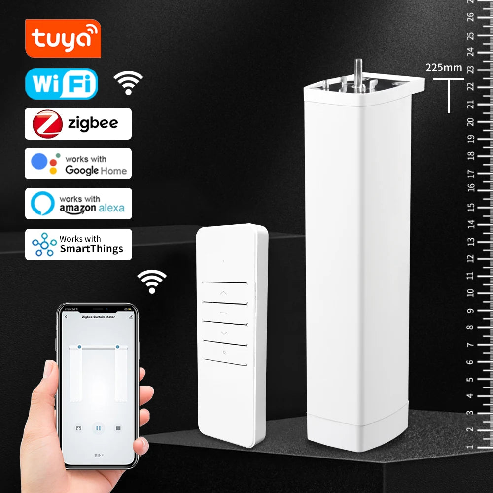 Smart Tuya Wifi/Zigbee Electric Curtain Shutter Motor with RF Remote 22.5CM Size APP Control Alexa Google Assistant SmartThings 