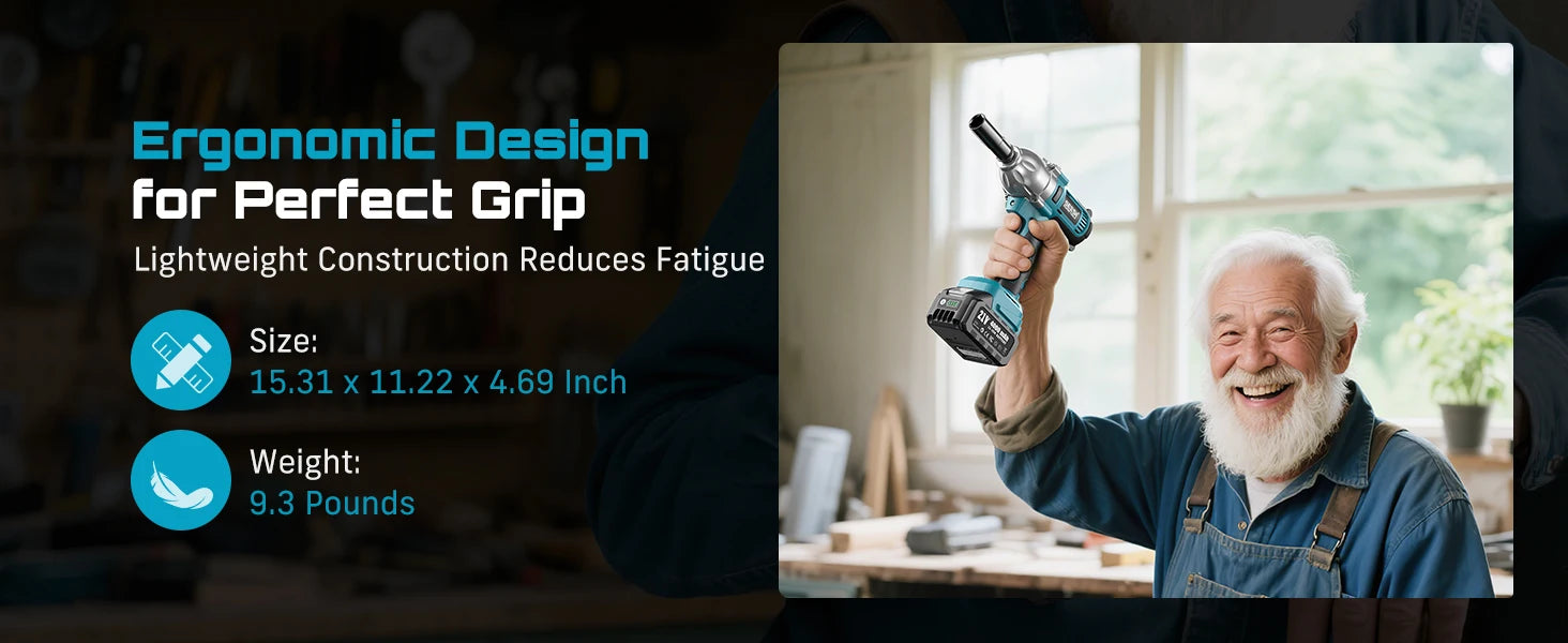 1200N.m Cordless Impact Wrench 1/2 Inch with LED and 6 Sockets