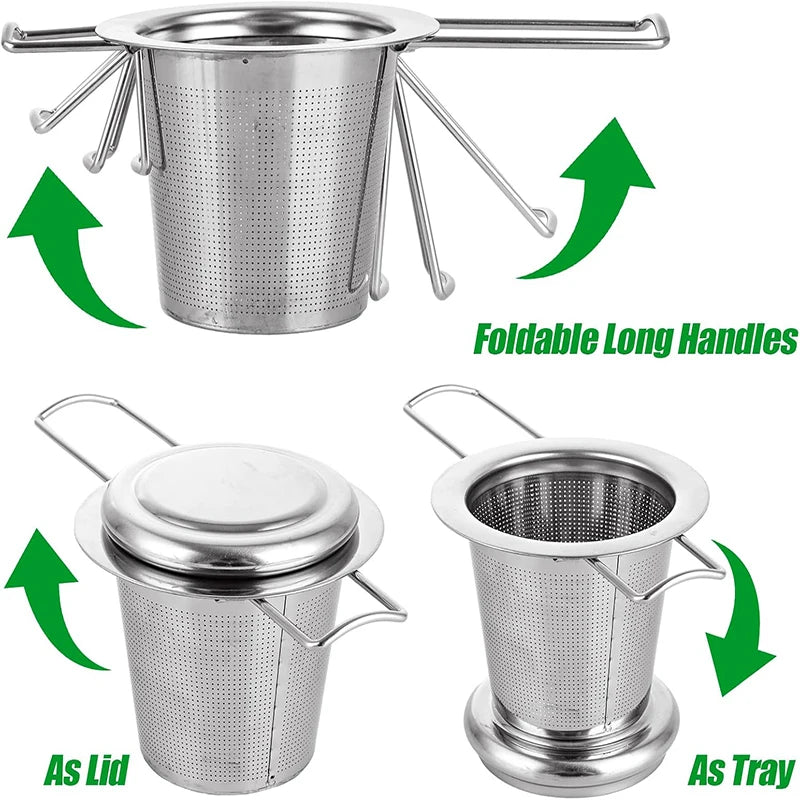  Rustfrit stål te-infuser med låg og sammenfoldelige håndtag