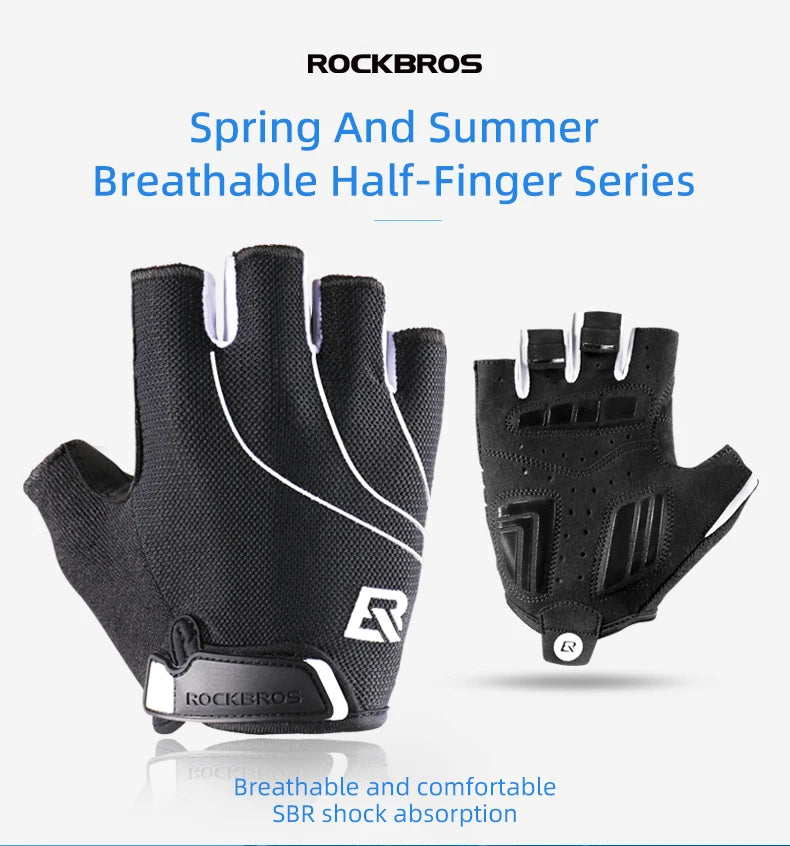 Luvas de Ciclismo ROCKBROS Luvas de Bicicleta com Almofada de Espuma Amortecedora Luvas Curtas de Meio Dedo Antiderrapantes Respiráveis para MTB DH Luvas para Homens