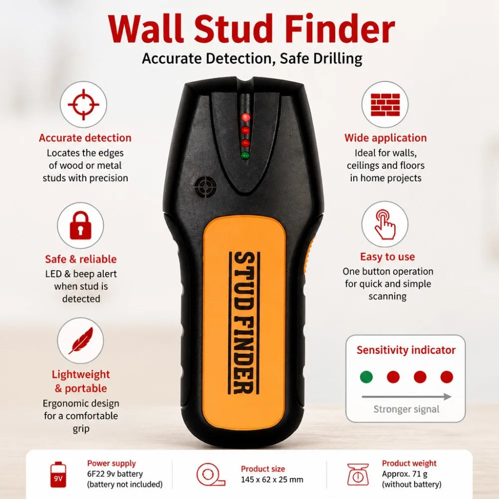 Wood and Metal Stud Sensor with Audible Alert