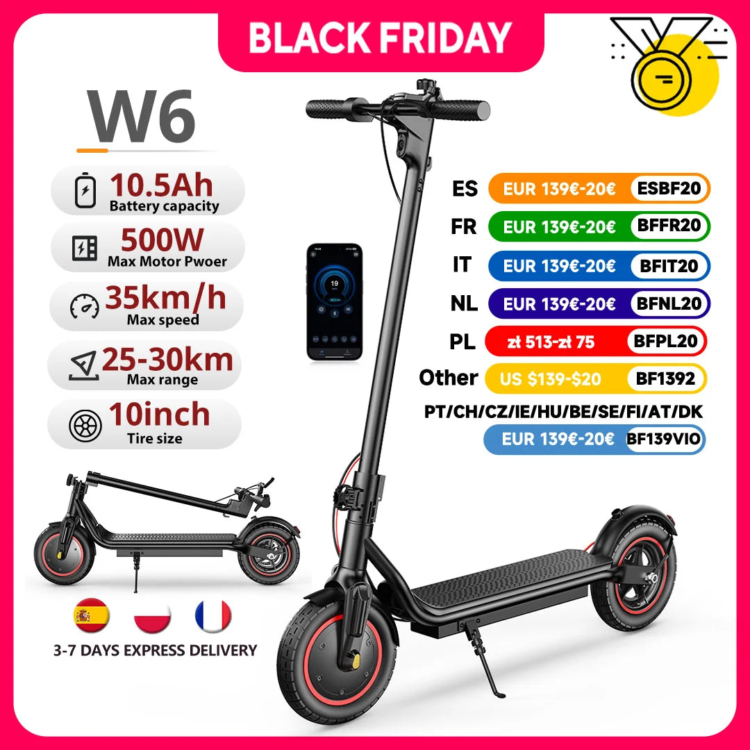 iScooter W6 Electric Scooter for Adults – 10-Inch, 500W, Long-Range