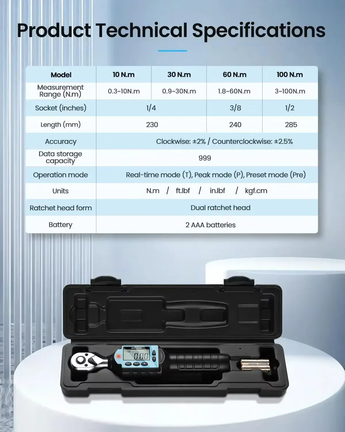 Digitaler Drehmomentschlüssel 3/8" 3/8-60Nm Hochpräzises bidirektionales Werkzeug