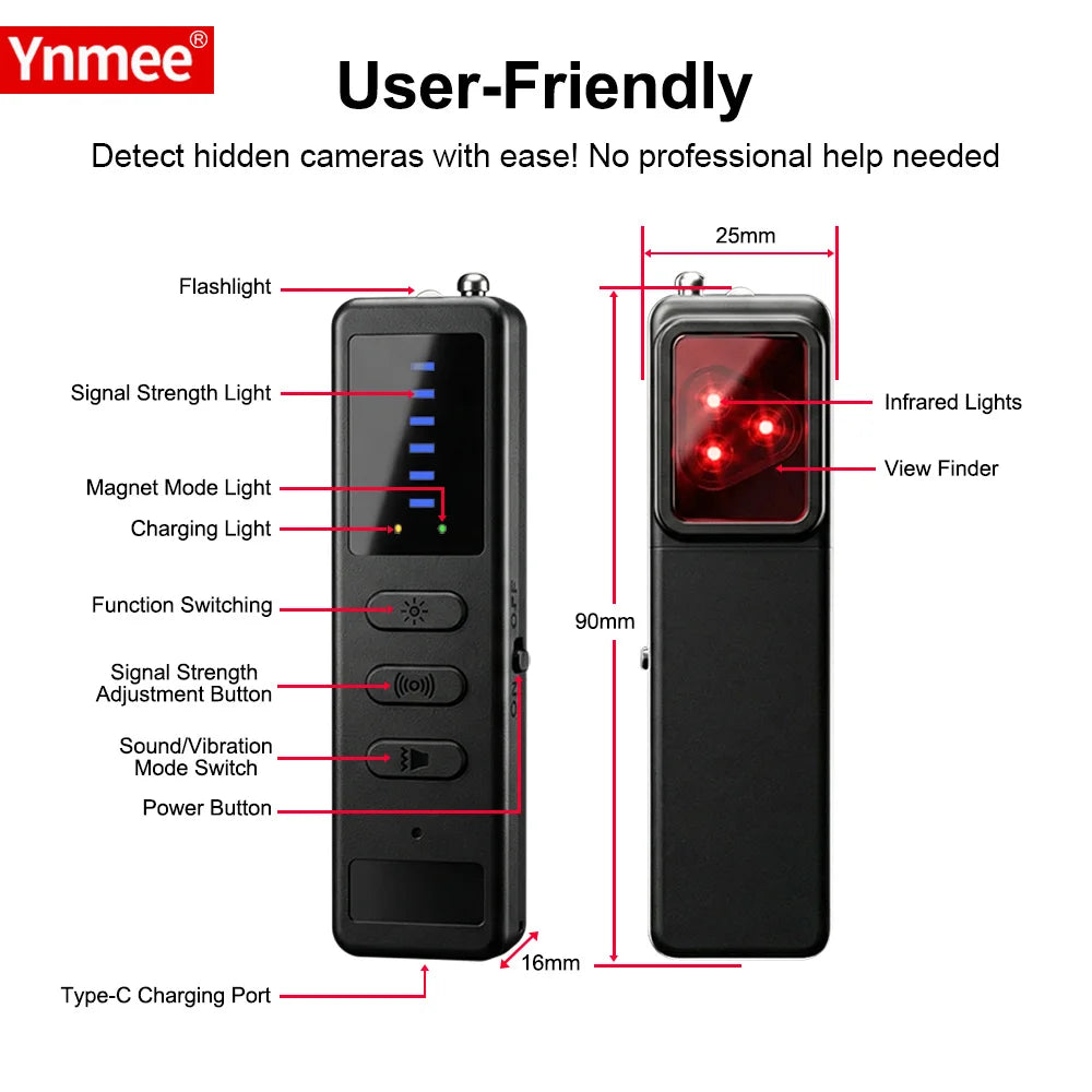 DT01 Hidden Camera Detector Anti Spy Bug RF Signal Scanner GPS Tracker Finder Listening Device Eavesdropping Sweeper for Hotel T