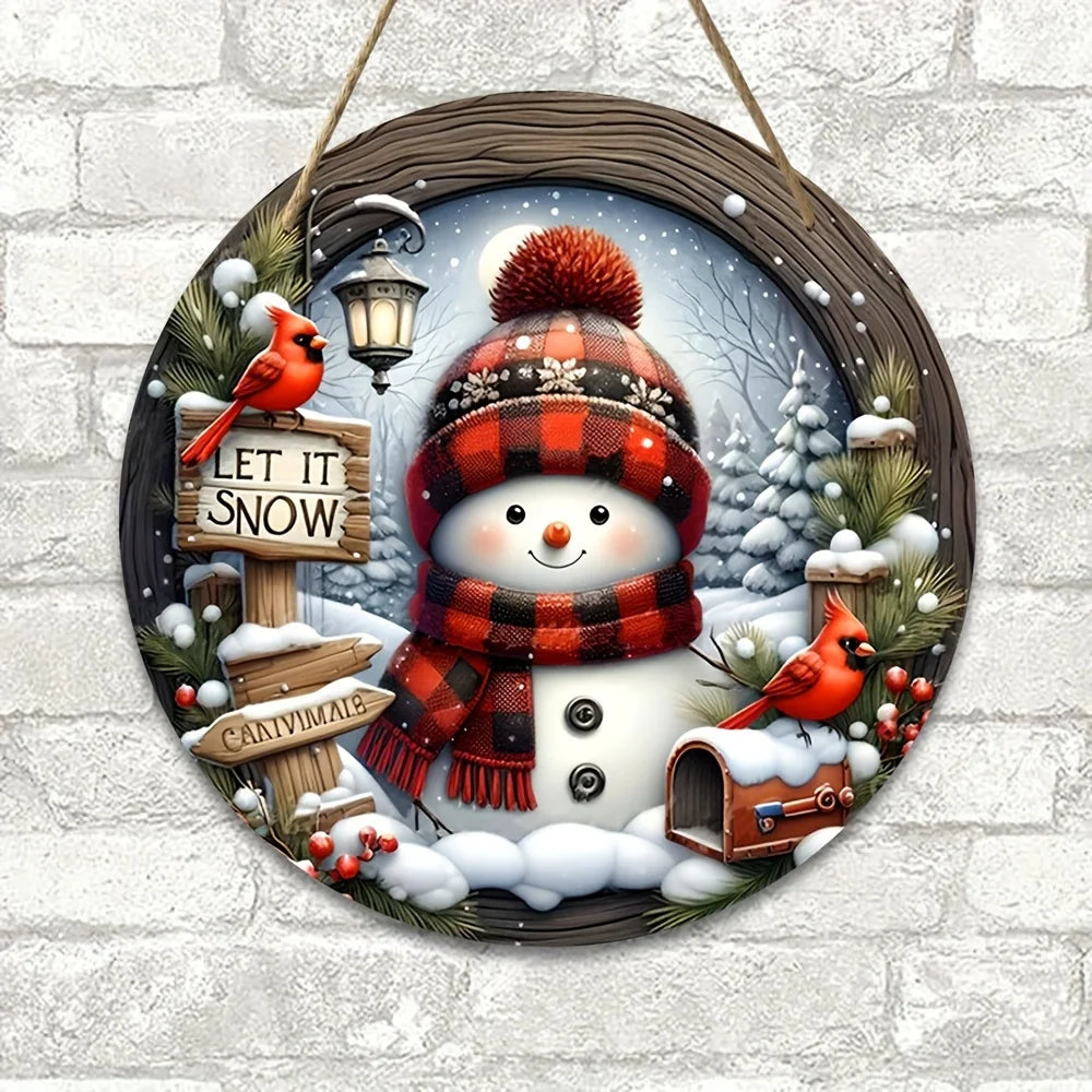 7.9" Christmas Wreath Centerpiece Decoration - Acrylic  Round Holiday Wall Door Hanging Ornament Snowman Christmas Home Decor 