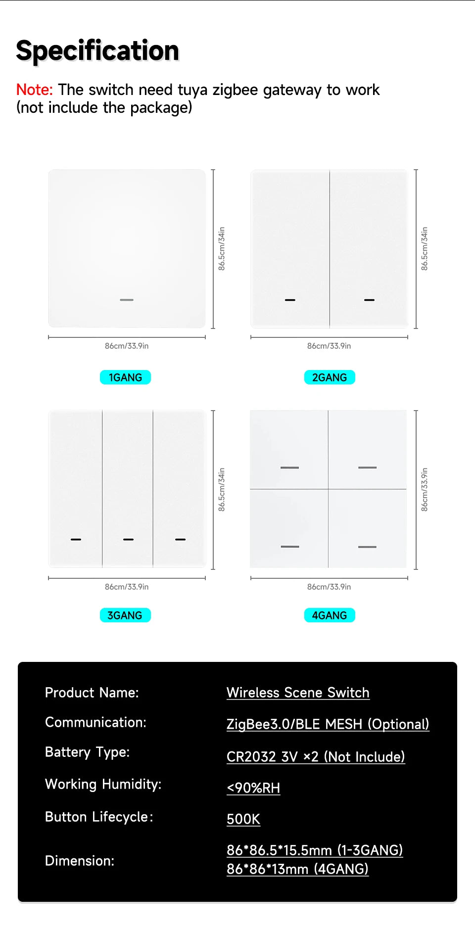 Tuya Zigbee Scene Switch - One to Four Gangs