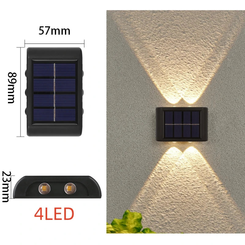 Solcelledrevet opp-og-ned-LED-vegglampe for utendørs bruk