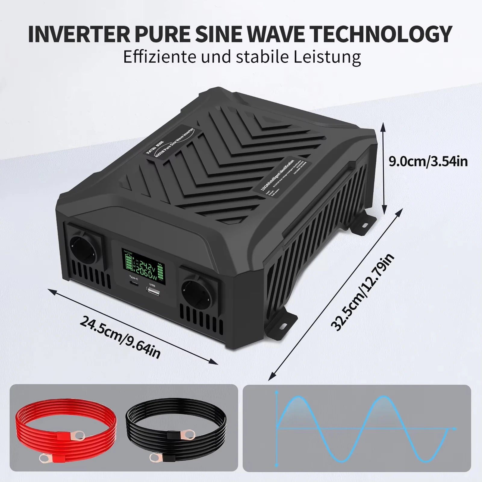 DATOUBOSS Portable 1200W2300W Dual Voltage Inverter DC12V-24V Auto Switching Pure Sine Wave Inverter for RV Off-Grid SolarSystem