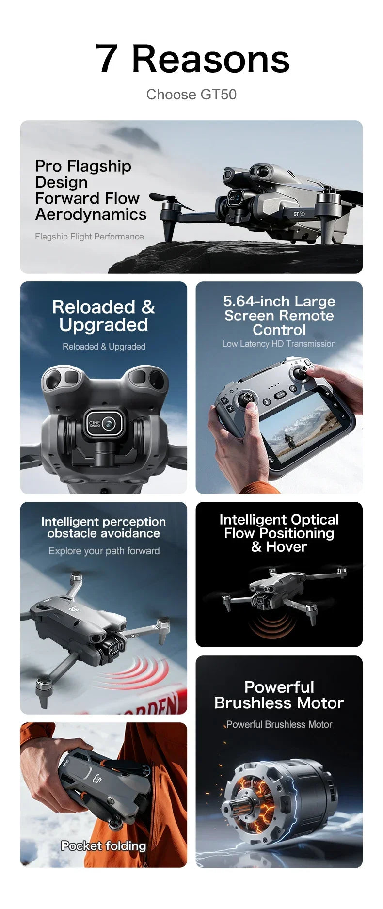 Lenovo GT50 8K Drone with 360° Obstacle Avoidance & 3KM Range