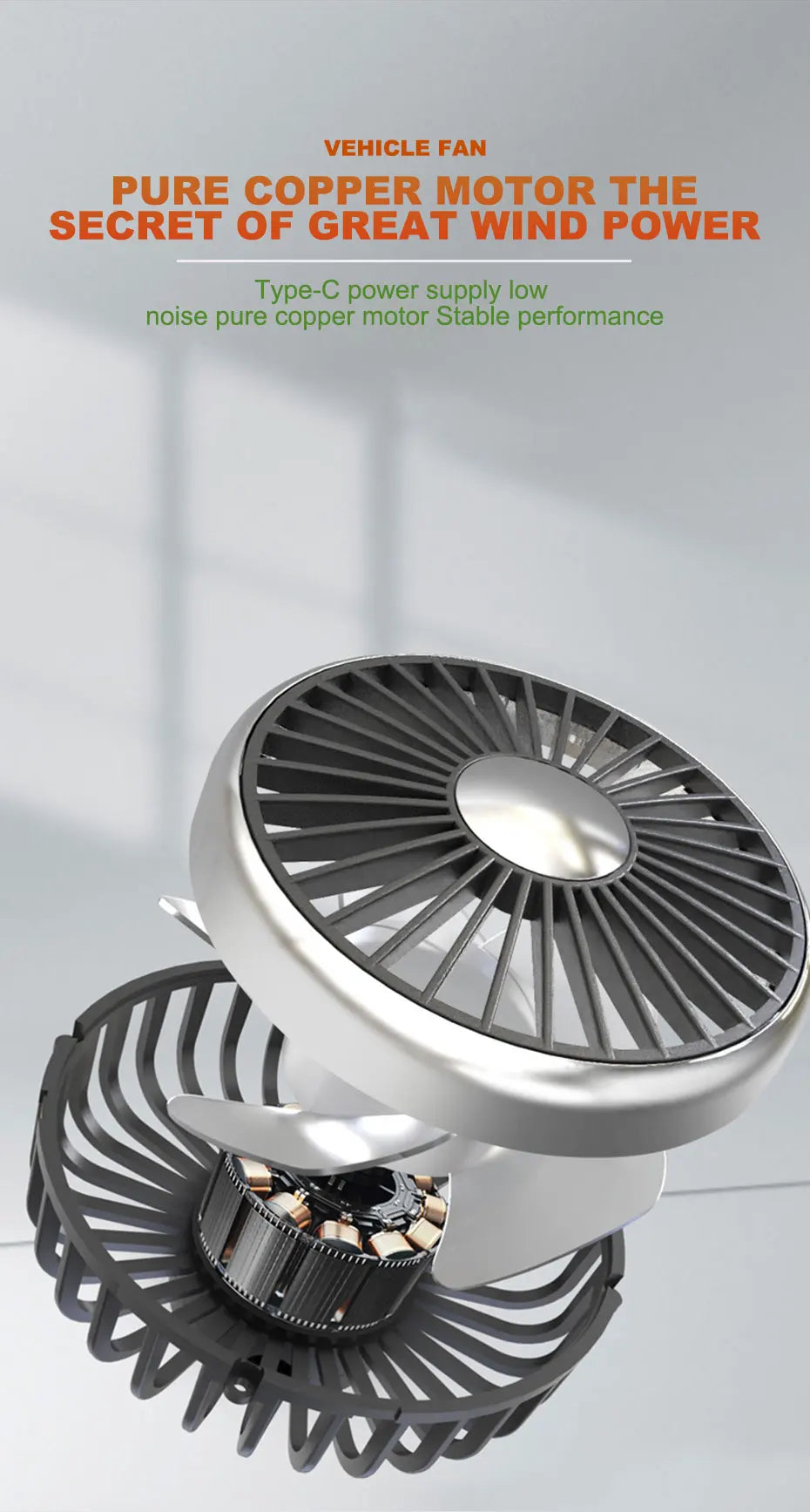SEAMETAL Car Fan Cooling Dual Head Type-c Usb Car Fan 3 Speeds Adjustable Auto Cooler Air Fan With LED Lights Car Accessories