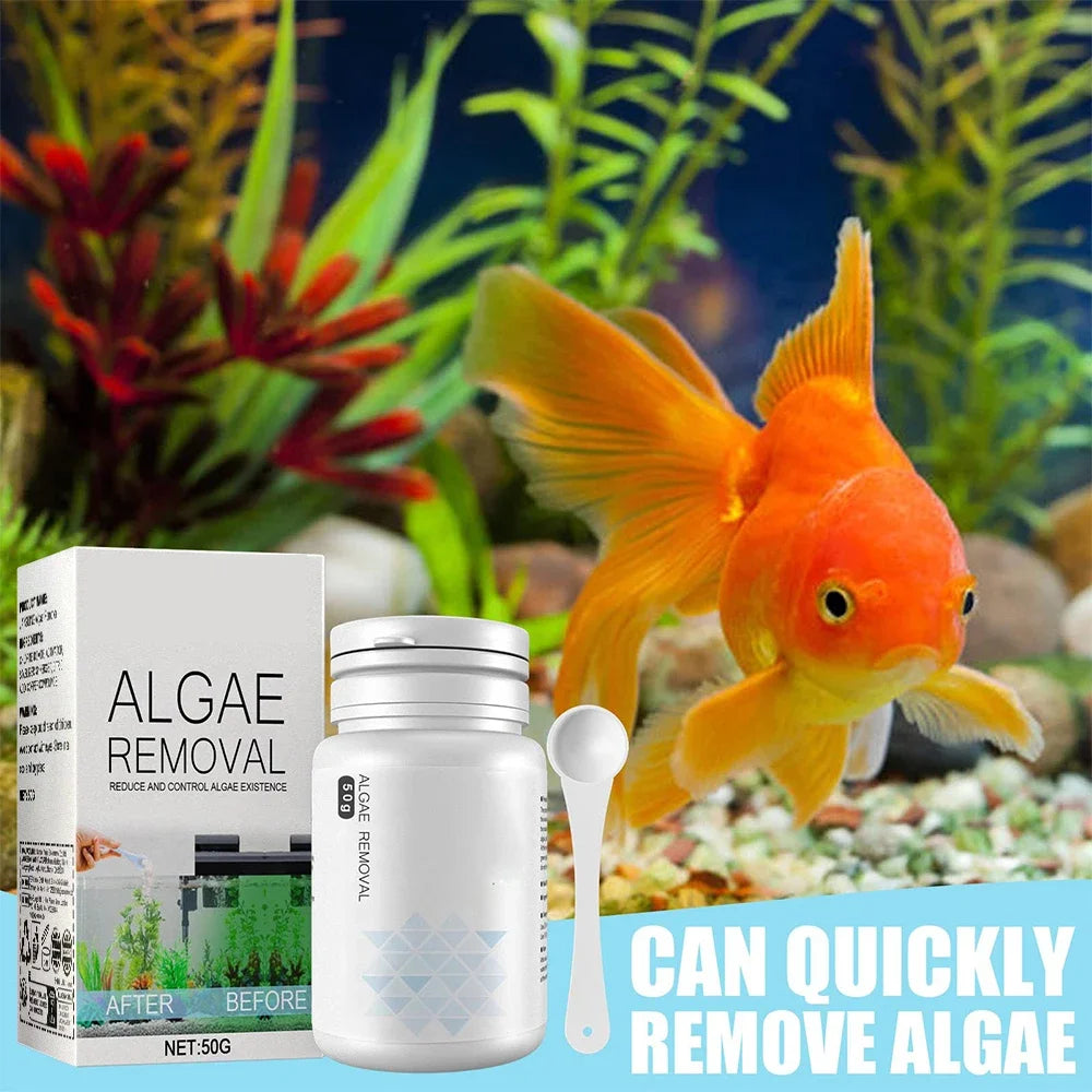 Algae Remover Moss Remover for Fish Tank Fish Pond Aquarium Green Algae Bactericidal Removal Improving Water Transparency 50g 
