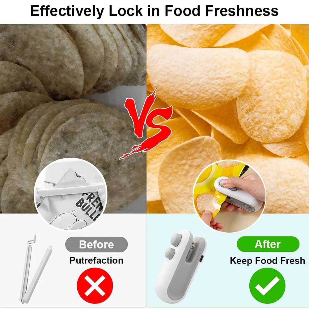 Handheld Bag Sealer Mini Heat Vacuum Food Sealer with Cutter and Magnet 2 in 1 Bag Sealer for Plastic Bags Snacks Food Storage 