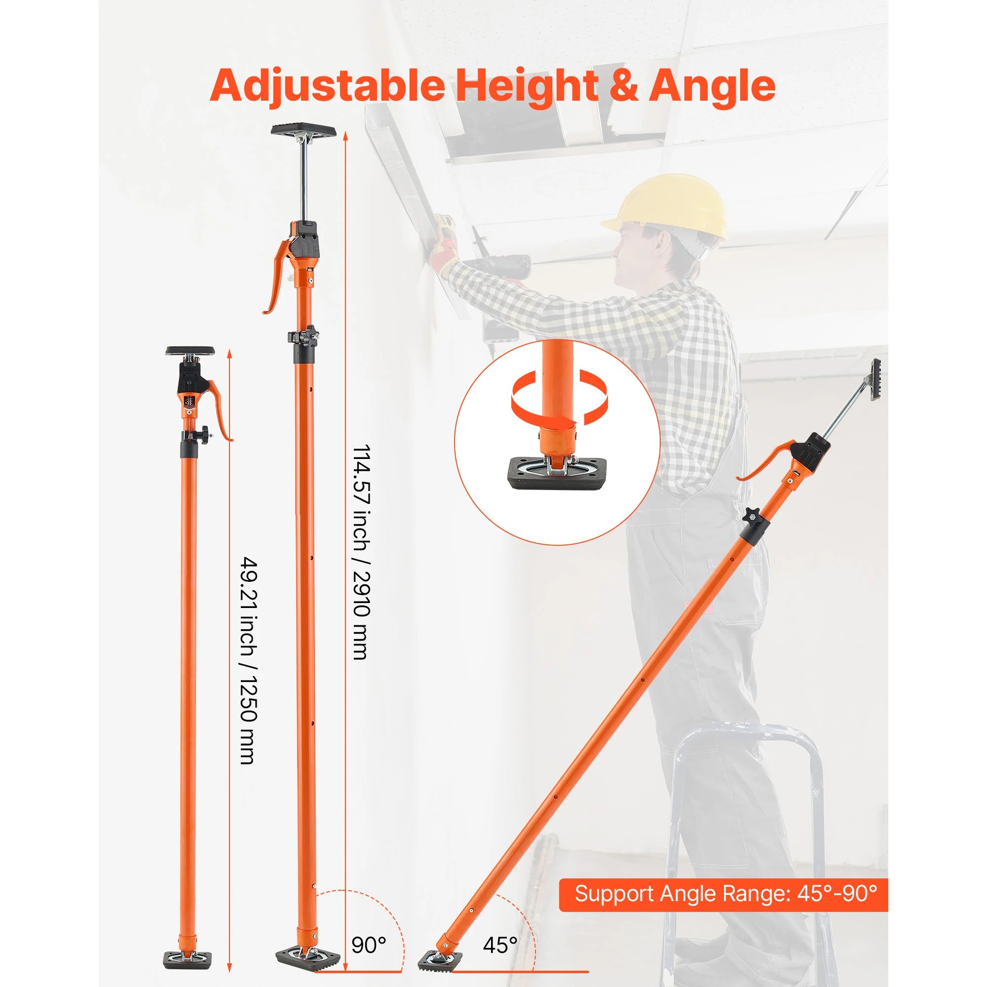 Adjustable Support Pole Jack 49–114in for Drywall & Cabinet Lifting