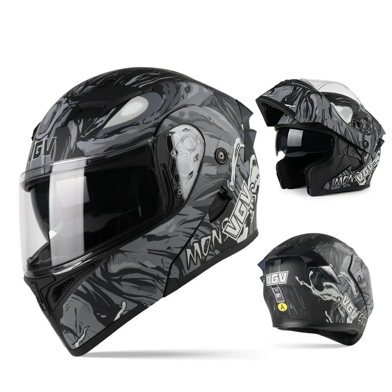 VGV 91 Flip Motorcycle Helmet, Dual-Lens, DOT Certified
