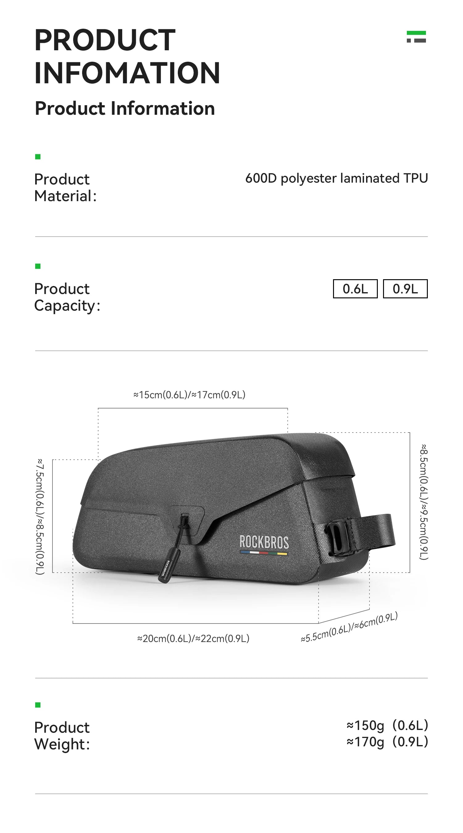 Borsa Impermeabile ROCKBROS ROAD TO SKY per Tubo Superiore della Bici, Borsa Telaio per Ciclismo, Leggera per Accessori da Bicicletta