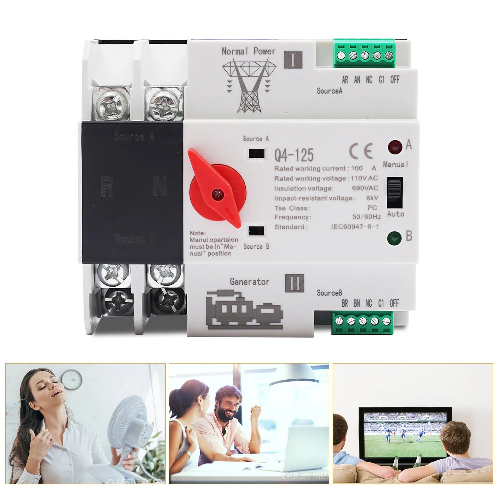 100A Dual Power Automatic Transfer Switch 2P ATS 110V