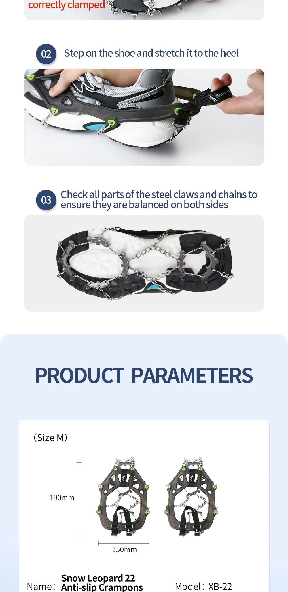 22-Tooth Ice Gripper Crampons for Hiking and Snow Walking