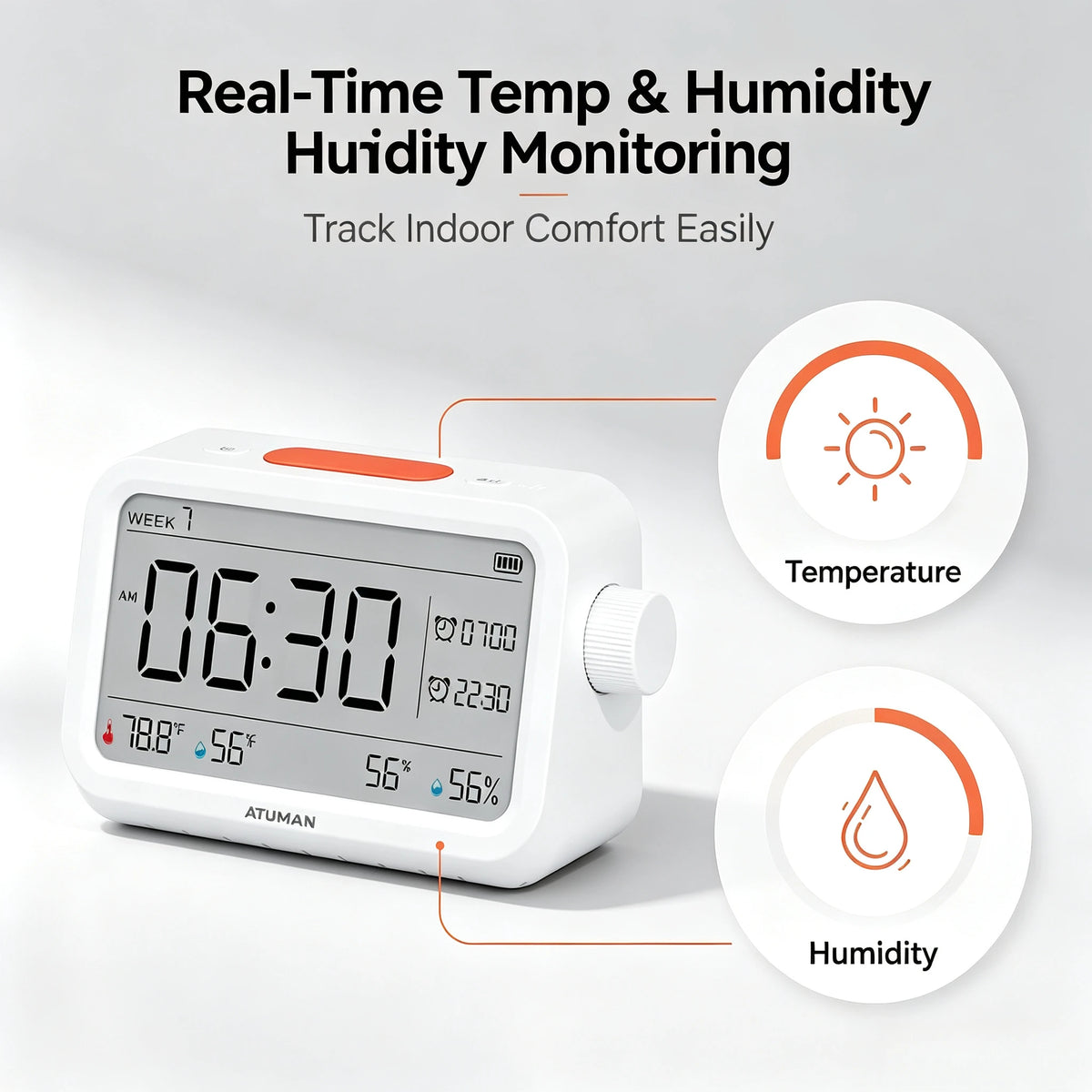 MT2 Thermometer-Hygrometer Alarm Clock